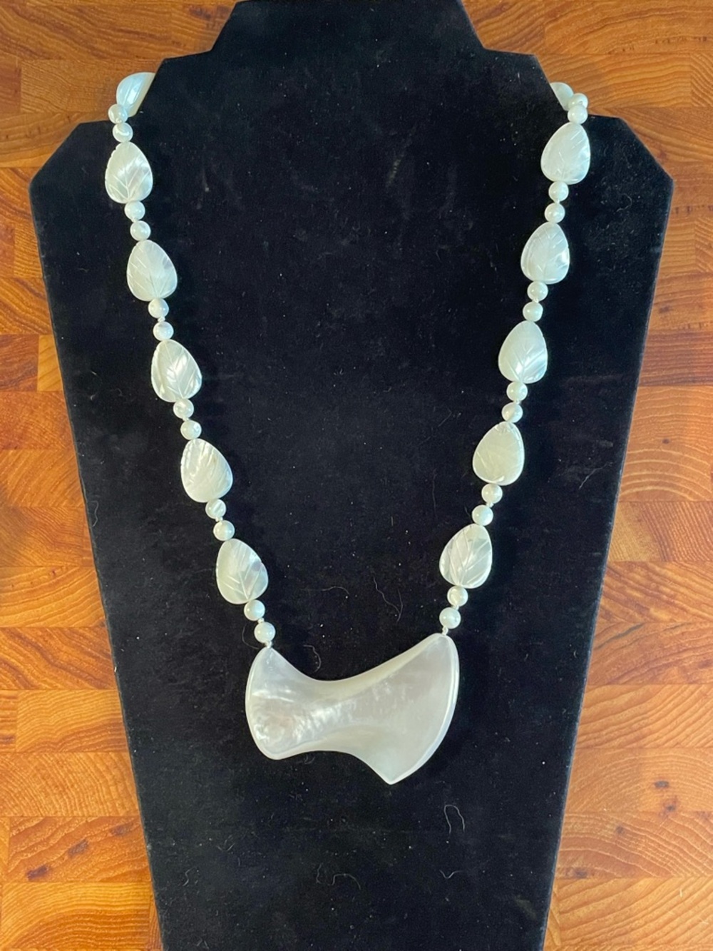 Vintage Modernist Mother Of Pearl Heavy Statement Necklace. Gold Filled Clasp